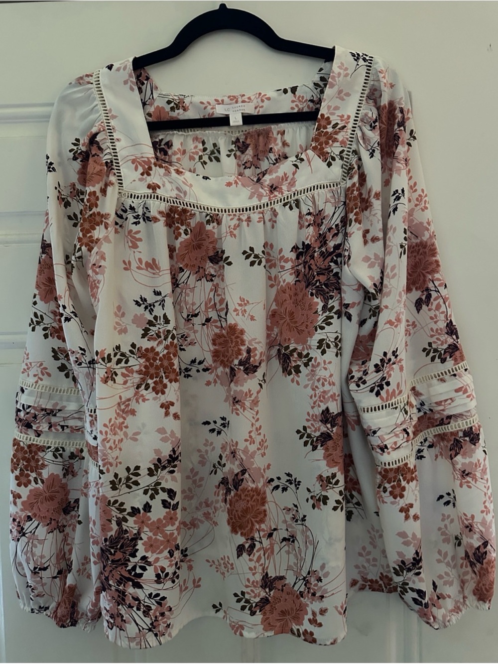 LC Lauren Conrad Square Neck Floral Peasant Blouse Size L